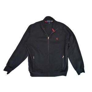 Polo Ralph Lauren Track Jacket Full Zip Black Red Logo Men's Size M